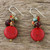 Red Calcite and Glass Bead Dangle Earrings from Thailand 'Red Circles'