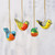 Four Colorful Papier Mache Bird Ornaments from India 'Chirping Sparrows'