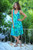 Blue and Green Tie-Dyed Batik Leaves Sleeveless Rayon Dress 'Leafy Path'