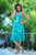 Blue and Green Tie-Dyed Batik Leaves Sleeveless Rayon Dress 'Leafy Path'