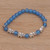 Balinese Agate and Sterling Silver Beaded Stretch Bracelet 'Elephant Cavalcade in Blue'