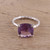 Rhodium Plated Amethyst Single-Stone Ring from India 'Fascinating Glamour'