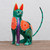 Handcrafted Copal Wood Alebrije Cat Figurine from Mexico 'Floral Feline'