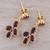 22k Gold Plated 10-Carat Garnet Dangle Earrings from India 'Regal Dance'