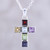 Multi-Gemstone Cross Pendant Necklace from India 'Dazzle with Faith'