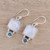 Square Rainbow Moonstone and Blue Topaz Earrings from India 'Creative Beauty'