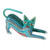 Wood Alebrije Figurine Cat in Green from Mexico 'Cat Stretch'