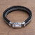 Men's Sterling Silver and Black Leather Bracelet from Bali 'Three Snakes in Black'