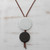 Black and White Art Glass and Leather Pendant Necklace 'Circular Modernity'