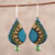 Hand-Painted Droplet Ceramic Dangle Earrings from India 'Feather Droplet'