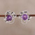 Rhodium Plated Amethyst Stud Earrings from India 'Glittering Purple Charm'