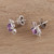 Rhodium Plated Amethyst Stud Earrings from India 'Glittering Purple Charm'