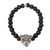 Onyx Beaded Stretch Bracelet with Jaguar Pendant from Mexico 'Stylized Jaguar'