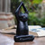 Black Suar Wood Asana Pose Yoga Cat Sculpture from Bali 'Toward the Sky Black Yoga Cat'