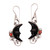 Garnet and Black Horn Crescent Moon Dangle Earrings 'Face of Midnight'