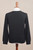 Men's V-Neck Cotton Blend Pullover from Peru 'Warm Adventure in Black'