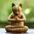 Carved Suar Wood Sculpture 'Mindful Cat'