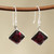 Square Garnet Dangle Earrings from India 'Fiery Squares'