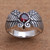 Wing Motif Garnet Band Ring from Bali 'Winged Glitter'