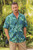 Men's Short-Sleeved Green Cotton Batik Shirt from Bali 'Green Leaf Shadows'