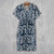 Screen Print Blue and White Cotton Dress 'Fanciful Leaves'