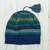 Shades of Blue and Green 100 Alpaca Knit Hat with Tassel 'Sea Dreams'
