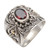 Balinese Silver and Oval Garnet Ring with Gold Accents 'Oval Crimson Glow'