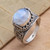 Elegant Rainbow Moonstone and Sterling Silver Ring 'Frosty Color'