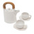 White Ceramic and Wood Tea Set for Two 5 Pcs 'Midday Cup'