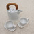White Ceramic and Wood Tea Set for Two 5 Pcs 'Midday Cup'