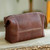 Brown Leather Unisex Toiletry Travel Bag 'Brooklyn Bound in Brown'
