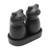 Matte Black Ceramic Frog Salt and Pepper Shakers with Tray 'Fanciful Frogs in Black'