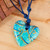 Papier Mache Blue  Aqua Golden Accent Heart Necklace 'Seafoam and Sunlight'