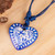 Blue  White Talavera Style Papier Mache Heart Necklace 'Talavera Heart'