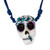 Hand Painted Skull Necklace with Butterflies 'Blue Butterfly Calavera'