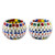 Colorful Glass Mosaic Tealight Holders from India Pair 'Vibrant Leaves'