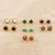 Gold-Plated Multi-Gemstone Stud Earrings Set of 7 'Daily Glamour'