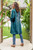 Embroidered Long Blue Cotton Velvet Open Front Jacket 'Embroidered Chic'