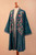 Embroidered Long Blue Cotton Velvet Open Front Jacket 'Embroidered Chic'