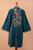 Embroidered Long Blue Cotton Velvet Open Front Jacket 'Embroidered Chic'