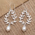 Sterling Silver Leaf-Motif Cultured Pearl Dangle Earrings 'Pearly Rice'