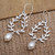 Sterling Silver Leaf-Motif Cultured Pearl Dangle Earrings 'Pearly Rice'
