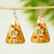 Hand Painted Copper Triangular Dangle Earrings from Mexico 'Floral Pyramid'