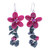 Serpentine and Cultured Pearl Floral Earrings 'Petal Passion in Fuchsia'