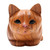 Hand Painted Suar Wood Cat Statuette 'Lazy Cat'