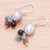 Thai Tourmaline and Cultured Pearl Dangle Earrings 'Sweet Sea'