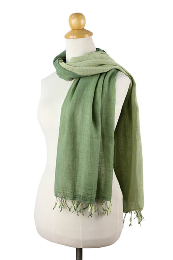 小物 WTAPS WRAP 01 SCARF COTTON GREEN 2-in-1 Hand-woven Cotton Reversible Scarf 'Jade Green Duet
