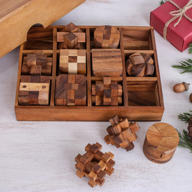 Set of Six Handcrafted Wooden Puzzle Set Logical Mind – Gifts