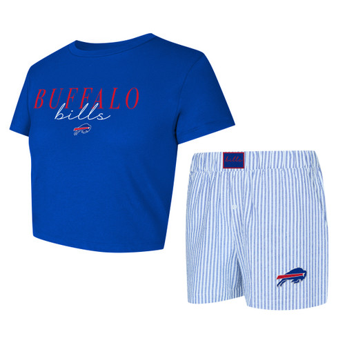 BUFFALO BILLS LADIES 2PC.SET,CROP TOP & SHORTSWITH SCREEN PRINT
100% COTTON JERSEY KNIT
100%COTTON WOVENSEERSUCKER
SHORTS WITH EMBRIODERD LOGO AND WAIST PATCH