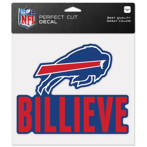 BUFFALO BILLS PERFECT CT 8" X 8" DECAL-BILLIEVE W/CHARGING BUFFALO

Made in America from outdoor vinyl rated material.
Officially licensed.